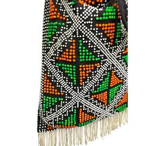 1960's orange green beaded bag